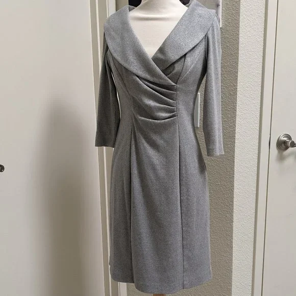 tahari silver dress Tahari silver portrait collar dress